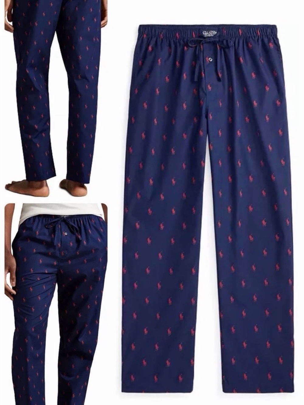 Polo by Ralph Lauren Navy Lounge Pants with Pink Pony Print